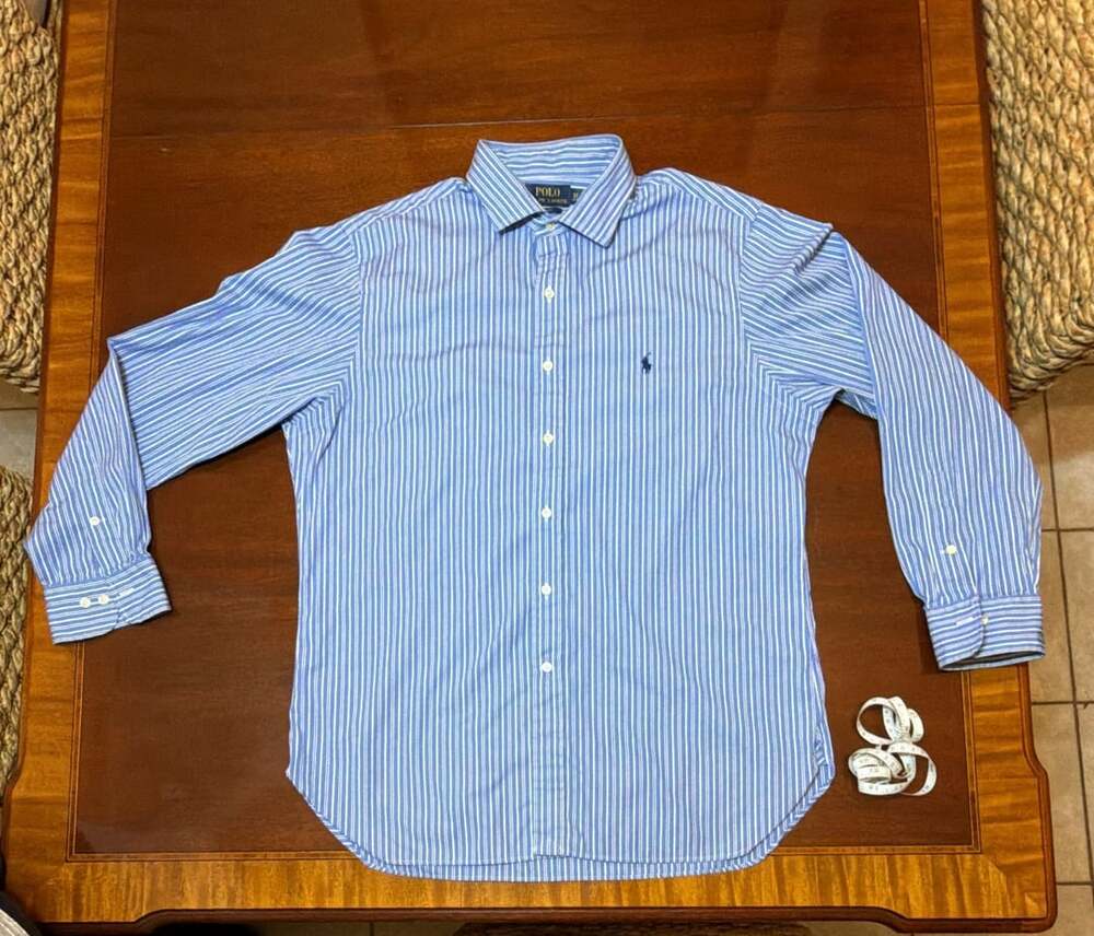 Polo Ralph Lauren Striped Long Sleeve Dress Shirt Size 17 34/35 Blue White